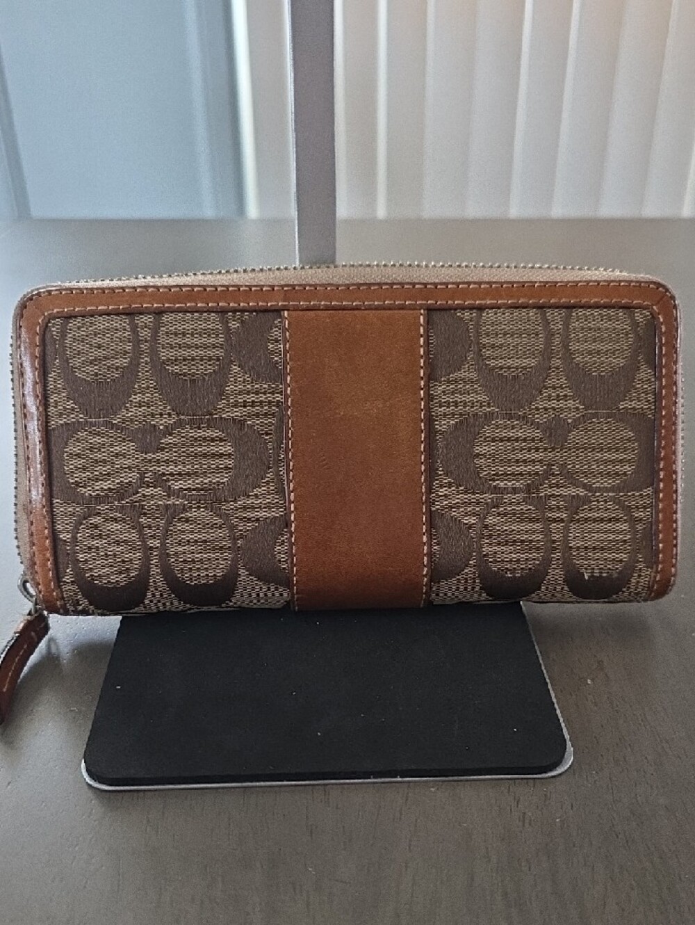 Coach Brown Signature Canvas Zip Wallet with Leather Trim - Picture 3 of 10